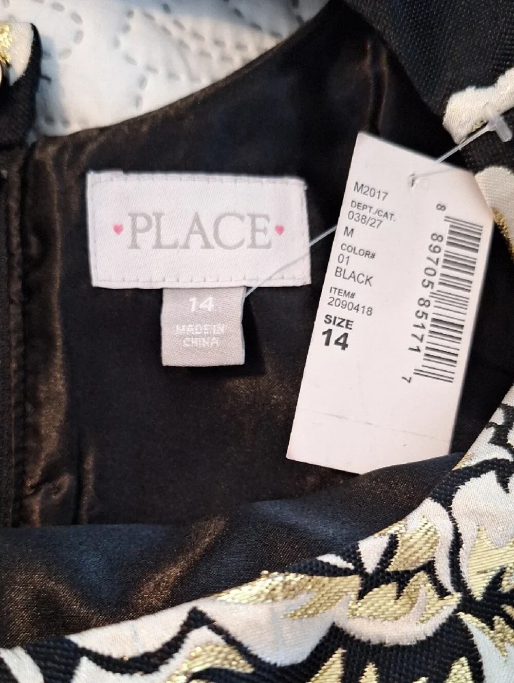 The Children's Place Black Dress with Gold Floral Jacquard